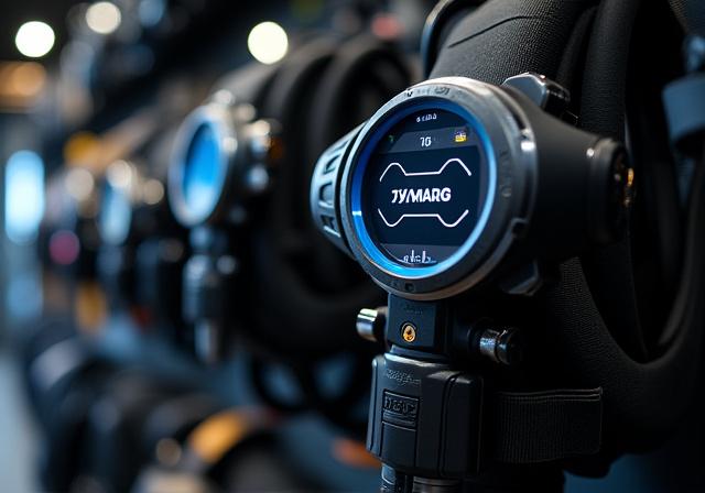 High-end scuba diving regulators and computers on display